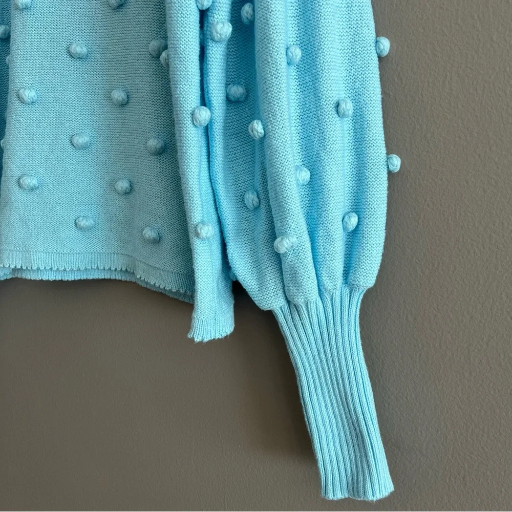 LILLY PULITZER Kippa Pom Pom Sweater Light Blue Sz S Ballon Sleeves Cotton Blend - Picture 9 of 15